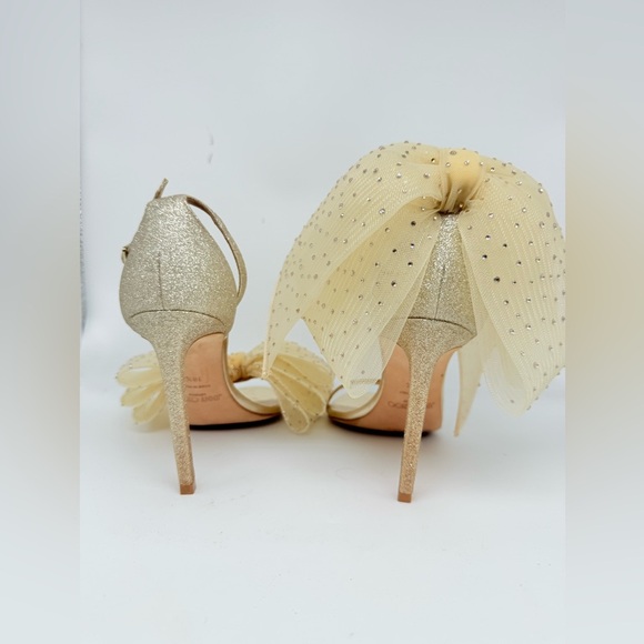 JIMMY CHOO Ivory Gold Aveline 100 bow Crystal embellished bow sandals EU 38.5 - Picture 7 of 13